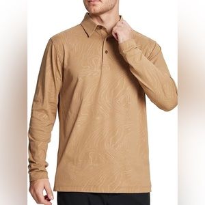 Mens Golf Shirts Long Sleeve Casual Performance Dry Fit Embossed Golf Polo Shirt